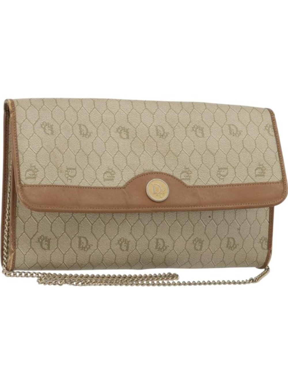 Christian Dior Honeycomb Canvas Shoulder Bag PVC Beige Gold
